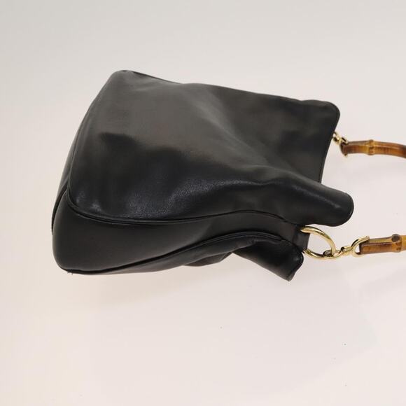 GUCCI Bamboo Hand Bag Leather Black Gold 001 001 - Picture 4 of 16